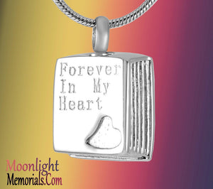 Always in my Heart Book Engraved Urn Cremation Pendant Ash Holder Memorial Necklace