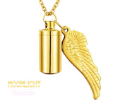 Cylinder & Angel Wing Gold Cremation Urn Necklace