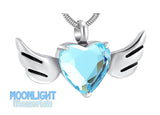 Heart Angel Wings Crystal Urn Cremation Necklace