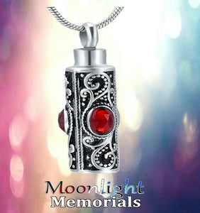 Embossed Cylinder Crystal Urn Cremation Necklace