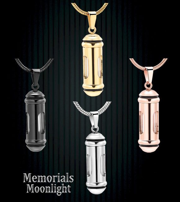 Glass Cylinder Stainless Steel Urn Cremation Pendant Ash Holder Memorial Necklace