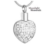 Elegant Crystal Silver Heart Urn Cremation Pendant Necklace