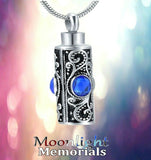 Embossed Cylinder Crystal Urn Cremation Necklace