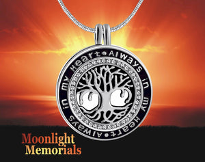 Always in my hear Tree Locket Urn Cremation Pendant Ashes Holder Memorial Necklace