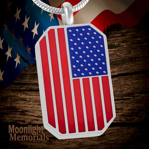 American Flag Urn Cremation Pendant Ash Holder Memorial Necklace