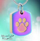 Dog Tag With Paw Print  Urn Cremation Pendant Ash Holder Memorial Necklace