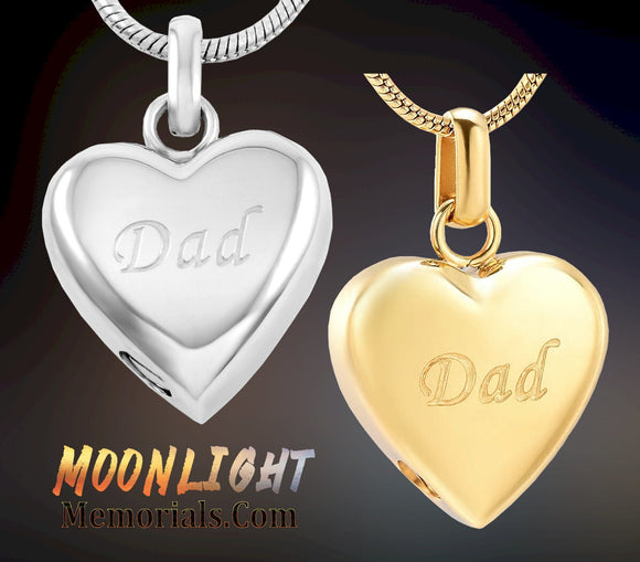 Dad Engraved Heart Urn Cremation Necklace