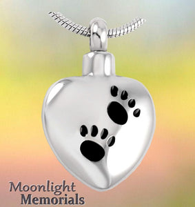 Embossed Heart Paw Pet  Urn Cremation Pendant Necklace