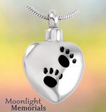 Embossed Heart Paw Pet  Urn Cremation Pendant Necklace