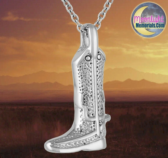 Cowboy Boot Cremation Urn Keepsake Ashes Memorial Necklace