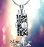 Embossed Cylinder Crystal Urn Cremation Necklace