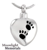 Embossed Heart Paw Pet  Urn Cremation Pendant Necklace