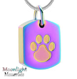 Dog Tag With Paw Print  Urn Cremation Pendant Ash Holder Memorial Necklace