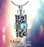 Embossed Cylinder Crystal Urn Cremation Necklace