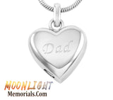 Dad Engraved Heart Urn Cremation Necklace